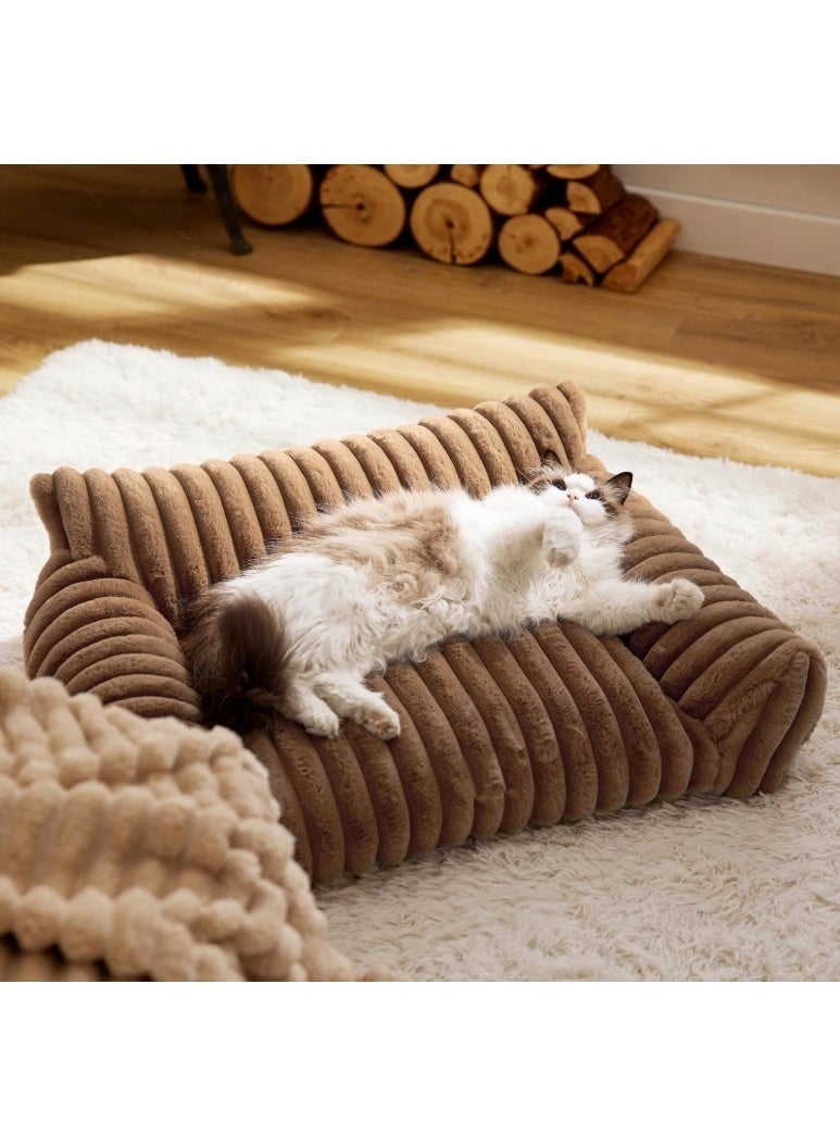 Pet bed - Premium and Adorable Sofa for Pet Cats - Fluffy Cat beds with Luxury High-Quality Corduroy Fabric, Suitable as a Pet Bed for Cats and Small Dogs,  Supportive Pet Sofa, 76cm, Brown - Image 4